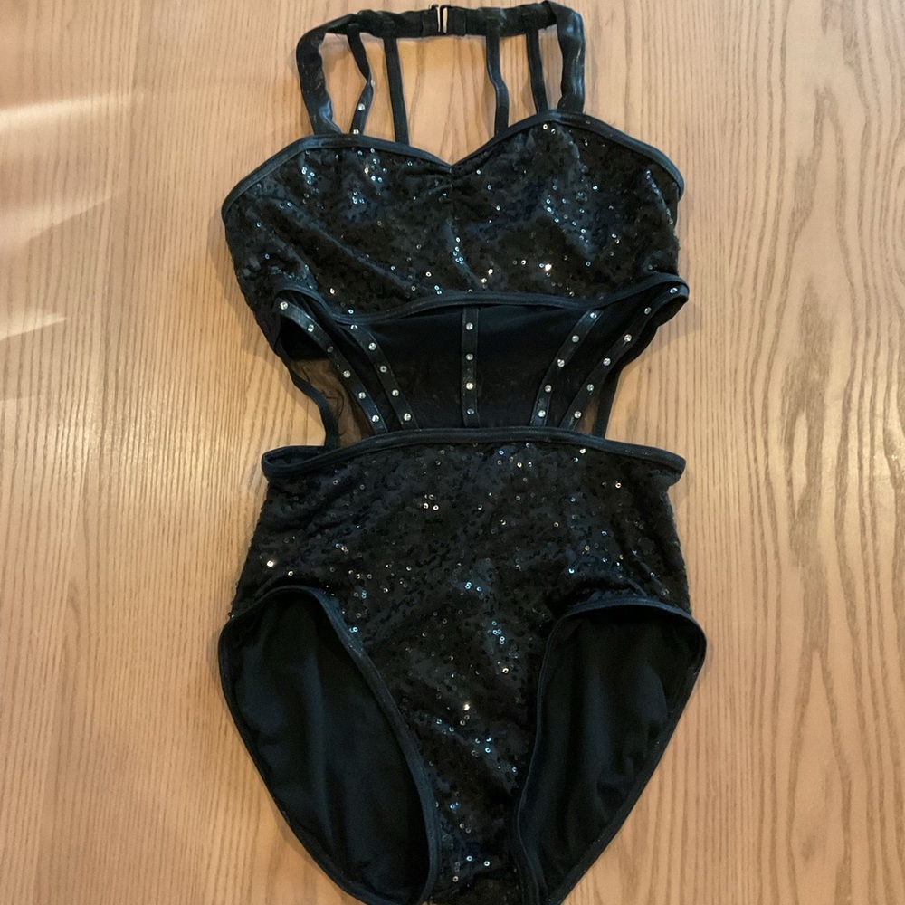balera Black Sequin Strappy Dance Leotard